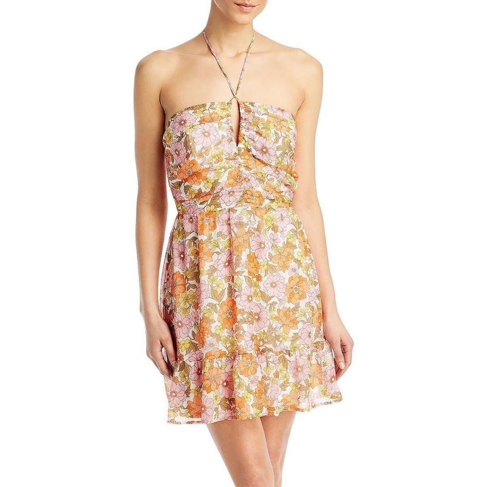 Aqua Womens Floral Halter Daytime Mini Dress